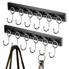Wall Mounted Coat Rack with 6 Heavy Duty Metal Hooks, Matte Black Space Saving 2 Pack for Entryway and Bathroom
