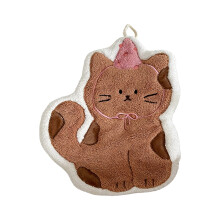 Highly Absorbent Corals Fleece Hand Towel With Lovely Cats-2