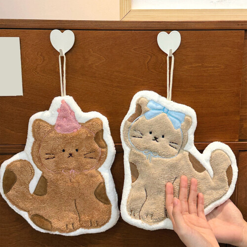 Practical Cats Shape Corals Fleece Hand Towel Highly-1 2