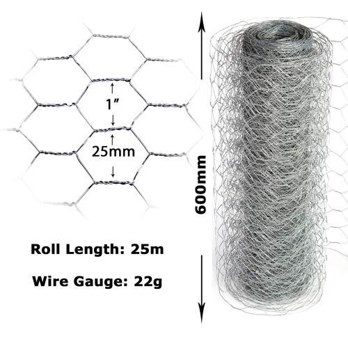Galvanised Chicken Wire Mesh 25mm x 60cm x 25m 22g 1