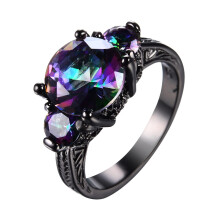 Black Engagement Ring Size 8 Retro Vintage Gothic Promise Band with Cubic Zirconia for Women