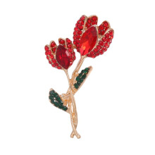 Crystal Tulip Flower Brooches for Women Lady Elegant Enamel Rhinestone Floral Brooches