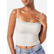 Canotta da Donna In Pizzo con Scollo Quadrato, Senza Maniche e Spalline Sottili Bianco Crema M