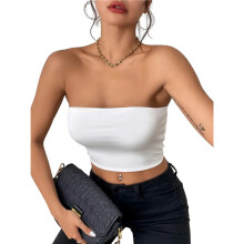 Womens Tube Tops Strapless Crop Tops Basic Backless Sleeveless Bandeau Going Out Cute 2025 Summer Outfits White S
