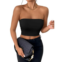 Damen Tube Tops Trägerlos Crop Tops Basic Rückenfrei Ärmellos Bandeau Ausgehen Süß 2025 Sommer Outfits Schwarz S