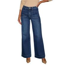 Women'S Wide Leg Jeans High Waisted Straight Leg Stretchy Denim Pants with Pockets Dark S