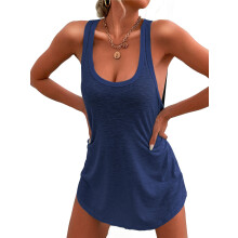 Women'S Swimsuit Cover-Ups U-Neck Sleeveless Swimsuit Beach Cover-Ups Basic Tank Dresses Deep M