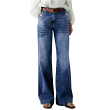 Wide Leg Jeans for Women Mid Waist Baggy Decor Denim Washed Pants XXL
