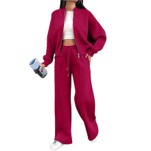 Lounge Sets for Women Sweatsuit 2 Piece Outfits Sweatshirt Wide Leg Sweatpant Tracksuit Matching Set Wine Red XL
