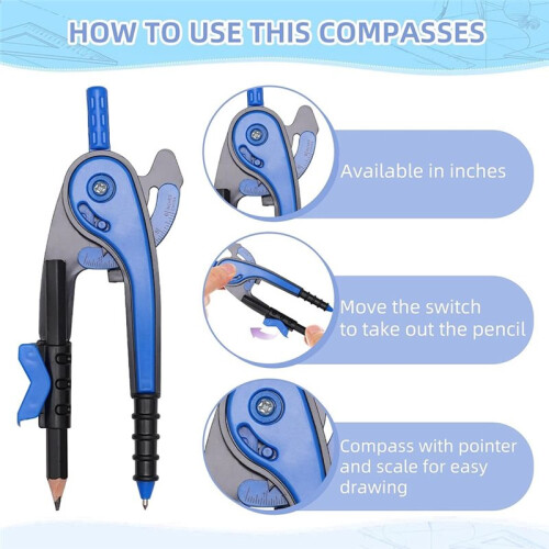 Geometry Kit for Students: Compass & Protractor Set, Essential for Math and Drawing,Random Color 2