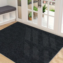 (Black, 100.1*140.1cm) Door Mat Non-slip Dirt Trapper Doormats Inside, Washable Low Profile Floor Mats for Entrance