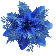 Christmas Poinsettia Artificial Flowers 12 Pack Blue