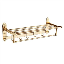 Gold Bathroom Towel Rack with 7 Hooks, 19.6' Foldable Wall Mounted Towel Shelf, SpaceSaving Storage