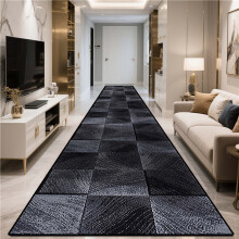 (60x360cm/23.6x141.7in) 1pc Modern Black & Gray Checkerboard Mat - 100% Polyester Machine