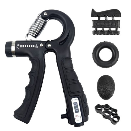 5Pack Grip Strength Trainer Kit Adjustable Count Hand Grip Set with Finger Exerciser Hand Extension Exerciser Black