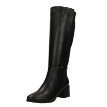 (Black, UK 8) Ladies Spot On Block Heel Wide Fitting Knee High Boots F51256