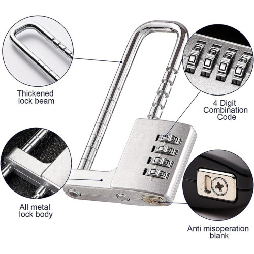 Cabinet Lock,Combination Padlock,Stainless Steel Gym Locker Lock Code Long Adjustable Shackle Lock for School,Gym Silver 1