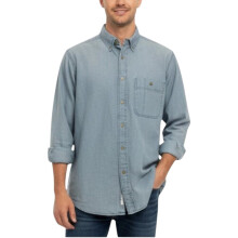 (Washed Blue, M) Wrangler Mens Denim Shirt Vintage Long Sleeve