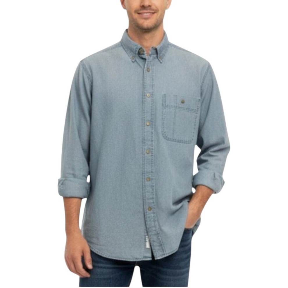 Wrangler (Washed M) Mens Denim Shirt Vintage Long Sleeve Blue