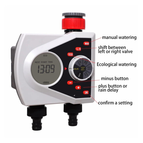 Digital Two Outlet Garden Watering Timer with Automatic Irrigation Controller and Easy Installation Design 1