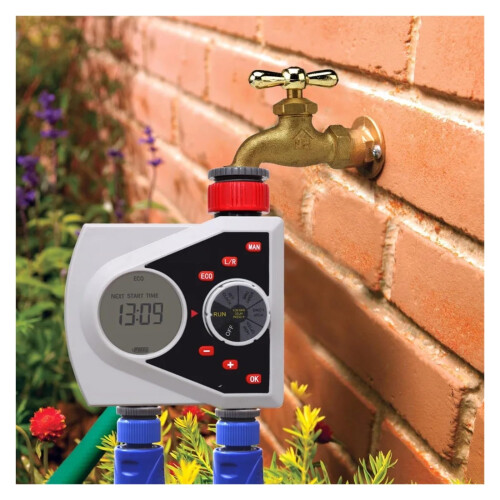 Digital Two Outlet Garden Watering Timer with Automatic Irrigation Controller and Easy Installation Design 2