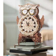 3D Wooden Owl Clock Puzzle Kit with Working Thermometer, DIY Mechanical Model Assembly
