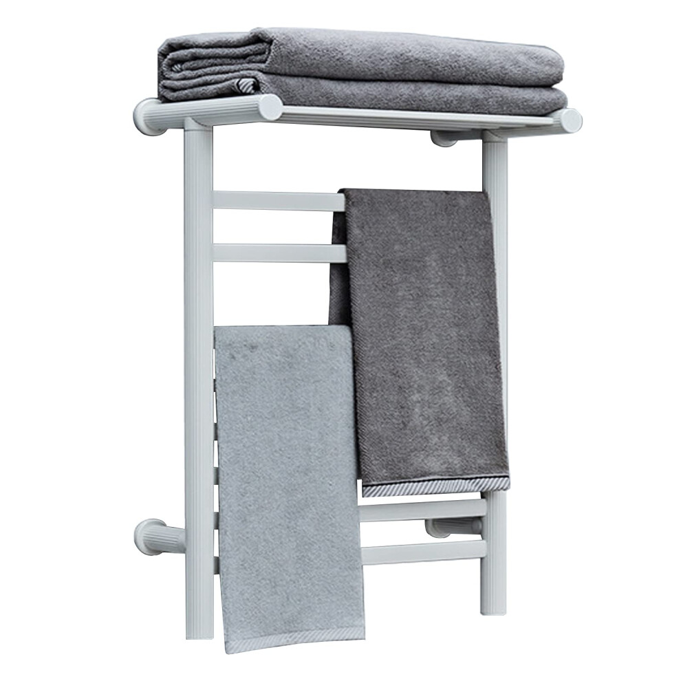 Wall Mounted Electric Towel Warmer With Shelf, Fast Heat Drying White Plug In Heated Towel Rack For Bathroom 9330225834663