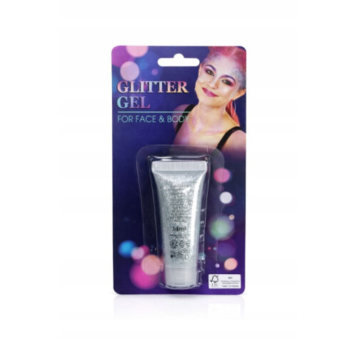 Gel med glitter för kropp och ansikte. 14 ml Silver 1