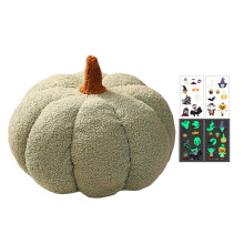 Halloween Pumpkin Pillow with GlowinDark Stickers, Green 3D Plush Cushion, 14 Inch Decor