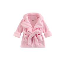 (120, Pink) Kids Flannel Bathrobe, Solid Color/Leopard Print Pocket Robe with Belt for Girls Boys