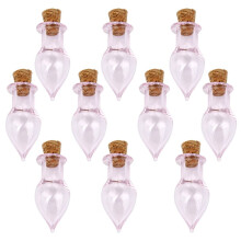 10 mini vattendroppsglasflaskor med träkorkar