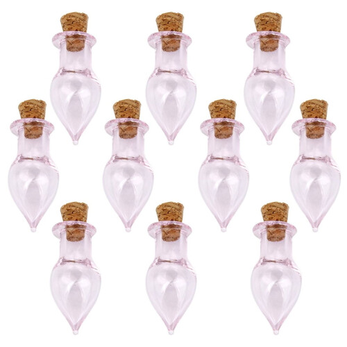 10 mini vattendroppsglasflaskor med träkorkar