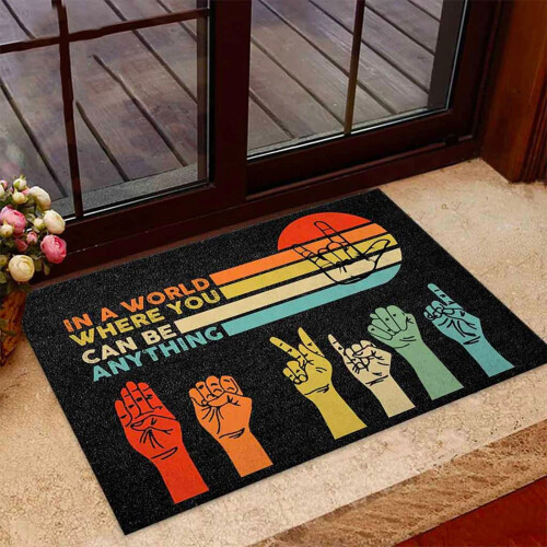 Sign Language Gesture Floor Mat Polyester 45x75cm