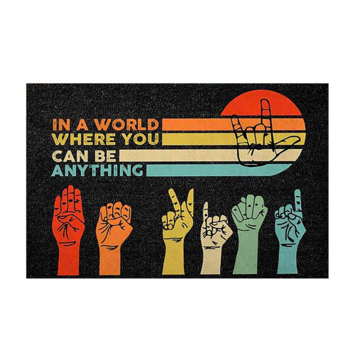 Sign Language Gesture Floor Mat Polyester 45x75cm 1