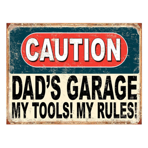 Metallskylt "Caution Dad's Garage" 20x30 cm
