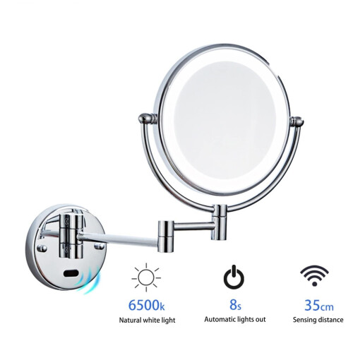 Smart Sensor LED Lighted Makeup Mirror 10X Magnification Double Sided Wall Mounted Vanity Mirror Silver USB Powered 2