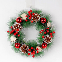 Christmas Wreath Black 12 Inch with Balls Pine Cones Berries