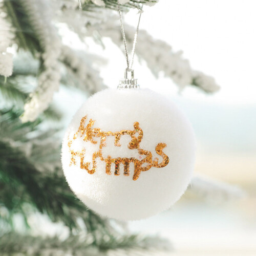 Christmas Tree Decorations White Flocked Balls and Letter 2