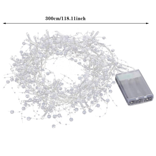 Guirlande lumineuse de Noël à perles LED – Blanche, à piles, 2