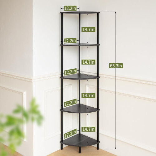 5-Tier Corner Bookshelf Gray 65 in Tall 1