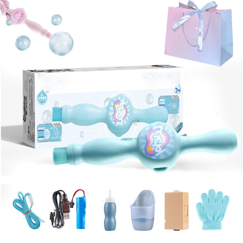 Blue Smoke Bubble Machine with Colorful Elastic Magic Bubble Wand for Parties