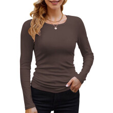 Damen Geripptes Langarmshirt mit Rundhalsausschnitt, Lässig, Schmal, Basic-Shirt, Tailliertes Strickoberteil L