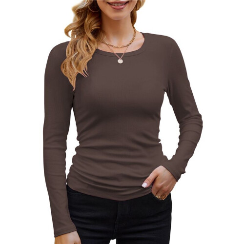 Damen Geripptes Langarmshirt mit Rundhalsausschnitt, Lässig, Schmal, Basic-Shirt, Tailliertes Strickoberteil  L