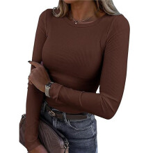 Damen Langarmshirts Rippstrick Slim Fit Tops Herbst Outfits Lässiges T-Shirt Unterhemd Lagenkleidung L