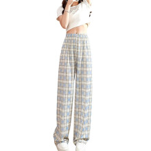 Hosen Damen Flanell Plaid Pyjama Hose Bequeme Kordelzug Lounge Schlafhose Pyjamas Loungewear Blau Einheitsgröße