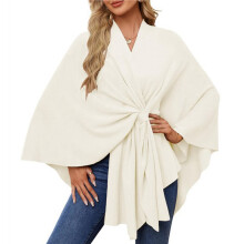 Eleganter Damen-Poncho-Pullover mit Schalkragen und Offener Vorderseite für Frühling, Herbst und Winter Weiße Milch Einheitsgröße