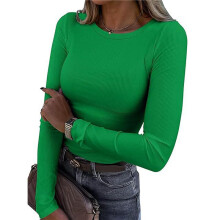 Damen Langarmshirts Rippstrick Slim Fit Tops Herbst Outfits Lässiges T-Shirt Unterhemd Lagenkleidung Grün S