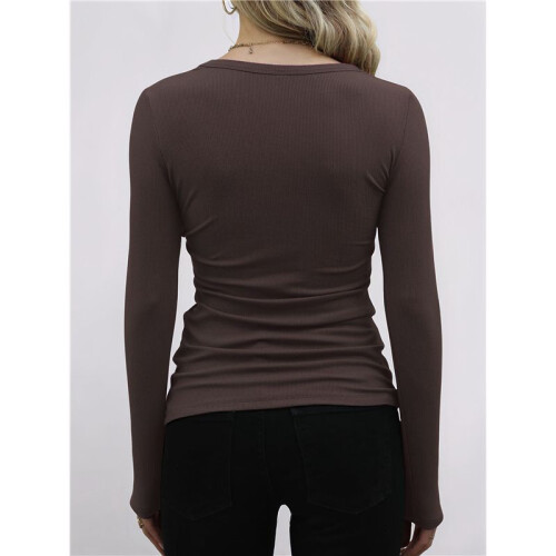 Damen Geripptes Langarmshirt mit Rundhalsausschnitt, Lässig, Schmal, Basic-Shirt, Tailliertes Strickoberteil  L 2