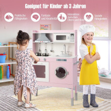 Cucina per bambini in legno con accessori da gioco, suoni e luci rosa