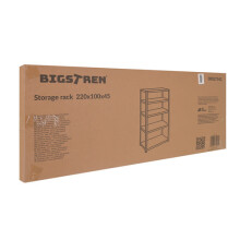 Stalen opbergrek, 5 planken, 220x100x45 cm, zwart